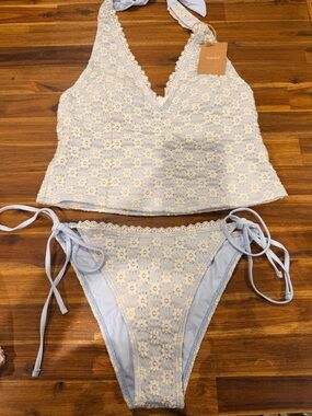 Samiol Light Blue Crochet Halter Bikini Set